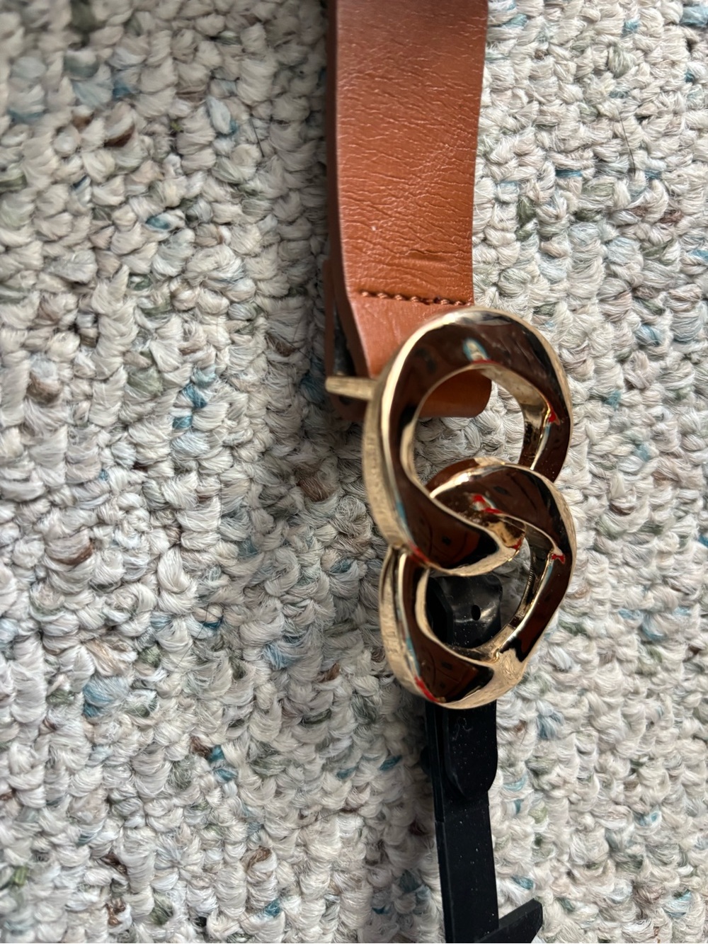 Express Tan Leather Belt with Gold Link Buckle